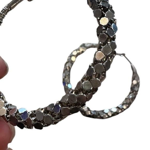 Vintage Metal Work 2” Silver Hoop Earrings - Picture 6 of 14